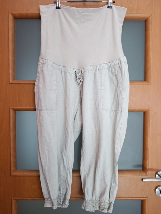 Lniane spodnie ciążowe H&M Mama len bawełna 44 XXL