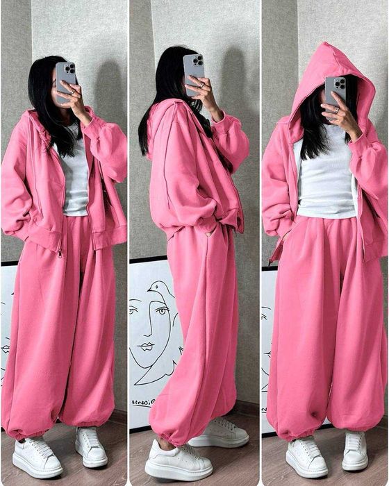 Жіночий зимовий оверсайз костюм НА ФЛІСІ кофта худі і штани джогери