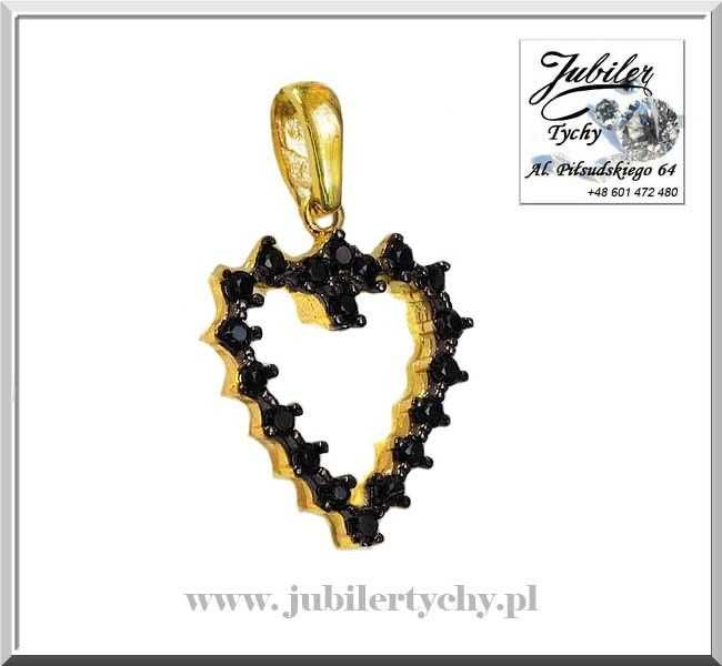 Złota zawieszka serce złote serduszko z onyksami