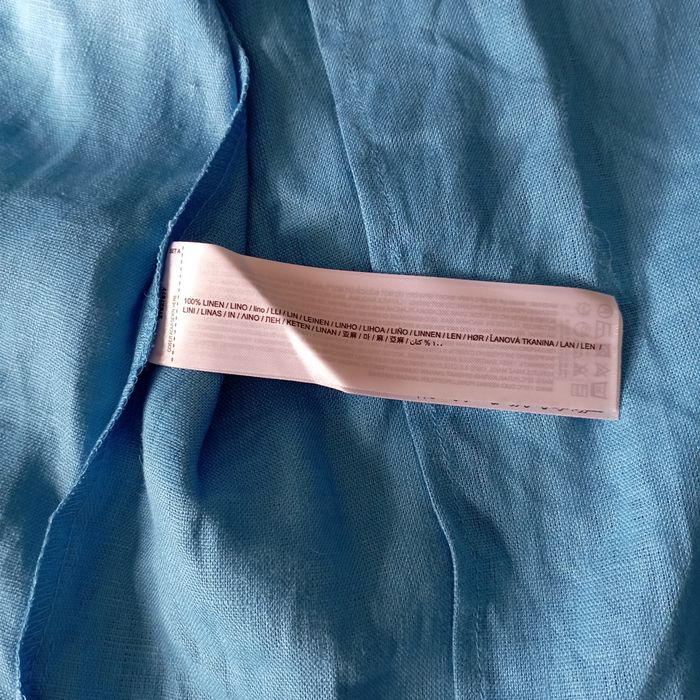 Saia comprida, aberta, em Linho, azul, Mango.