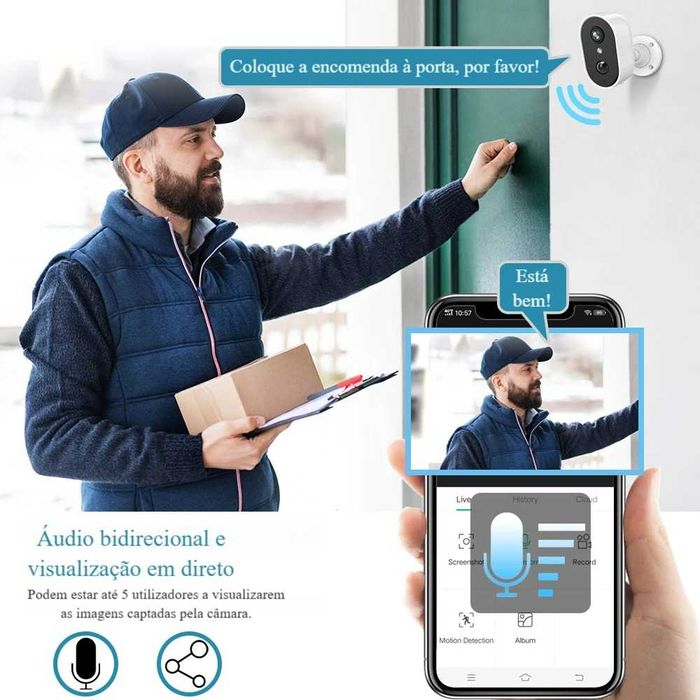 Câmara Vigilância FullHD/WiFi/Detecção Pessoas/Bateria