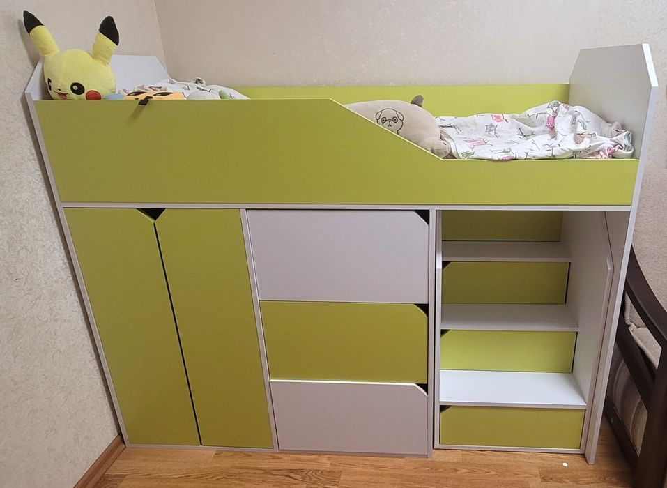 Дитяче ліжко-горище з шафою та шухлядами + матрац (Харків)