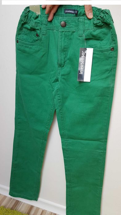 spodnie, zielony jeans , nowe z metką, 9-10 lat - W-wa