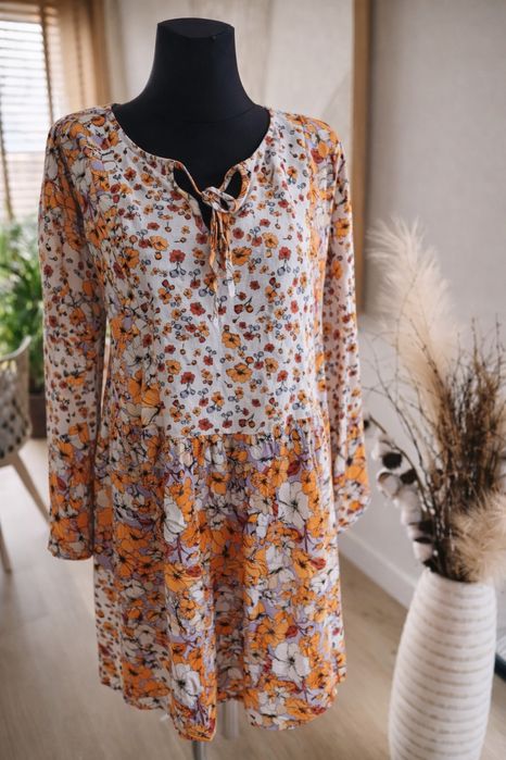 Sukienka kwiaty lato len 44 Bonprix