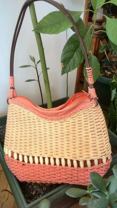 Сумка летняя плетеная, яркая, зеленая, синяя оранжевая.