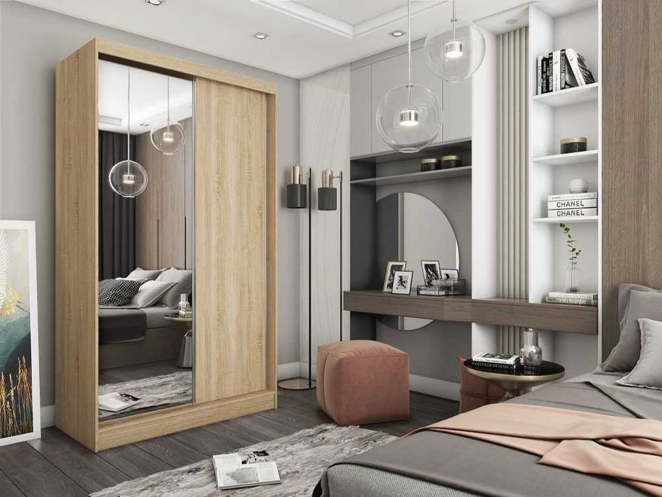 Szafa przesuwna 120 cm z lustrem do sypialni szafa dwudrzwiowa