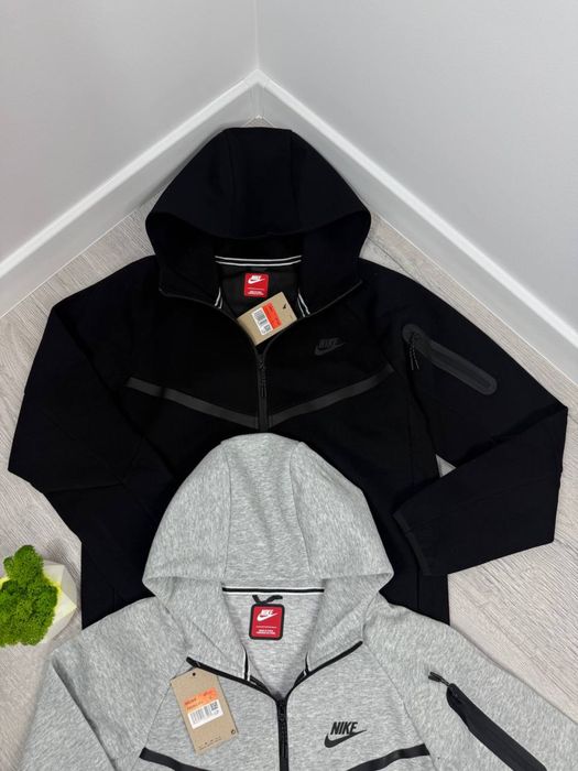 Зіпка Nike Tech Fleece чорна Чоловіча кофта Найк теч Зіп-худі сіре Nike