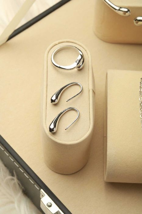 Duży Komplet biżuterii 4cz. kropla wody, drop water regulowany k. sreb