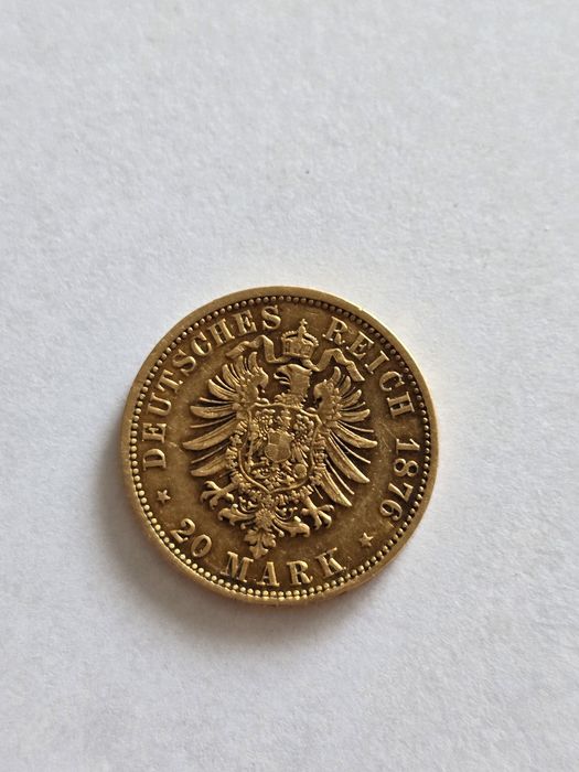 Złota moneta 20 Mark Hamburg 1876 J – Cesarstwo Niemieckie, oryginał