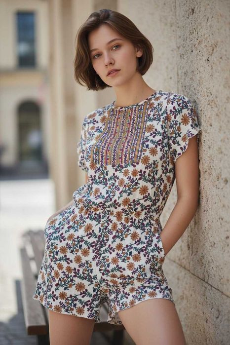 Стильний Літній Ромпер Clockhouse Квітковий Принт та Етнічна Вишивка