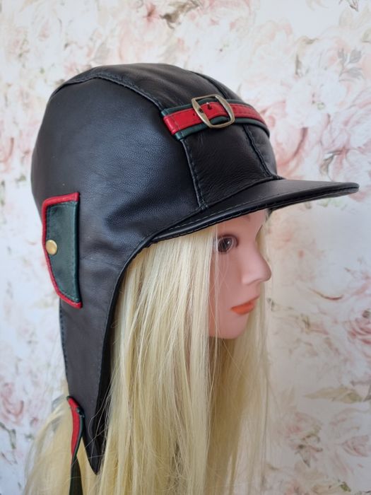 Skórzana czapka pilotka