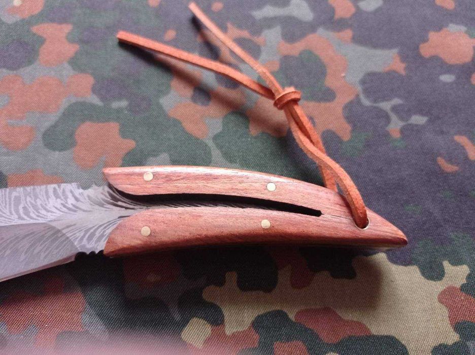 Туристичний ніж Пташине Перо Damascus Brown 20см,ручка дерево,чехол