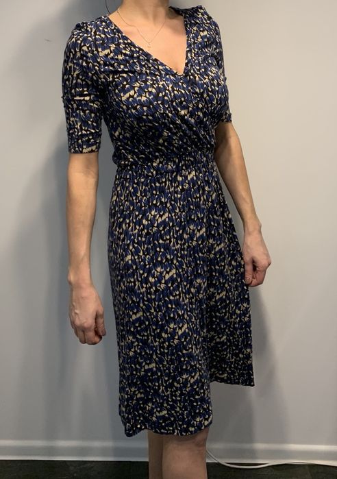 Suknia H&M 34 granatowa 3/4 rękaw