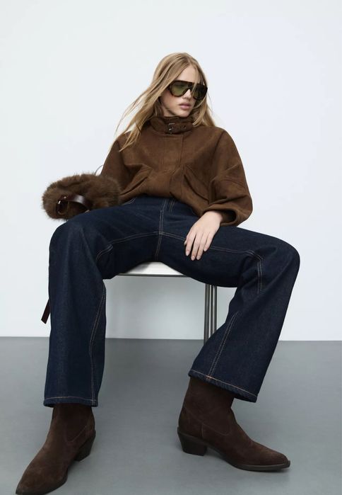 Коричневі замшеві козаки Stradivarius всі розміри