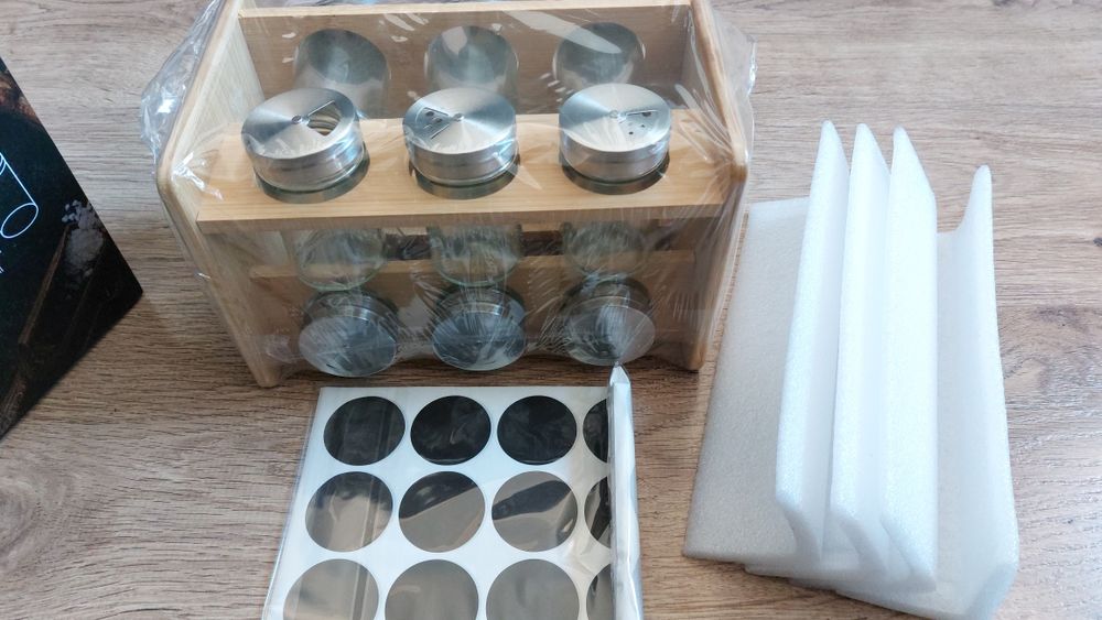 Bambusowy stojak obrotowy na przyprawy 12 słoiczków NOWY NIE ROZPAKOWA