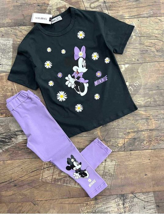Komplet Myszka Minnie fiolet koszulka leginsy 104