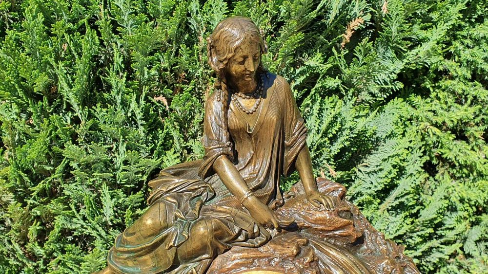 Zegar kominkowy brąz antyk XIXw sygnowany