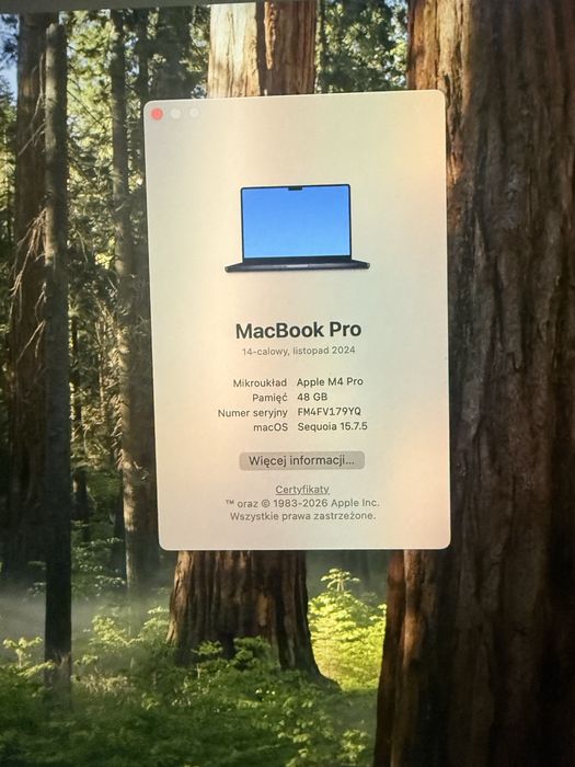 Laptop Apple MacBook Pro 14 M4 Pro 12CPU 16GPU 48Gb Ram 512Gb SSD-nowy