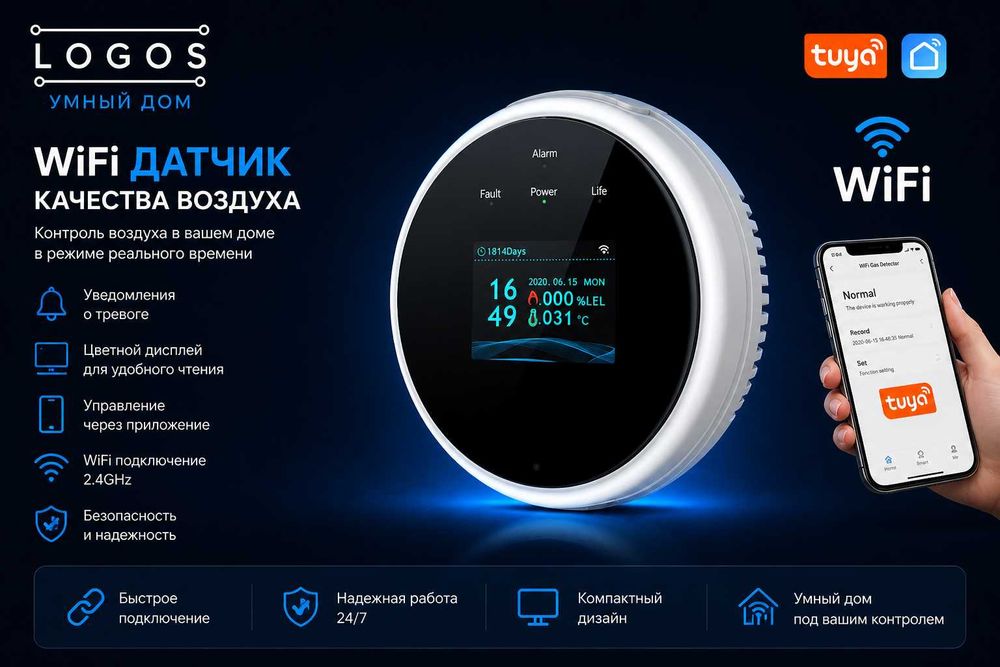 Tuya Wi-Fi датчик утечки природного газа