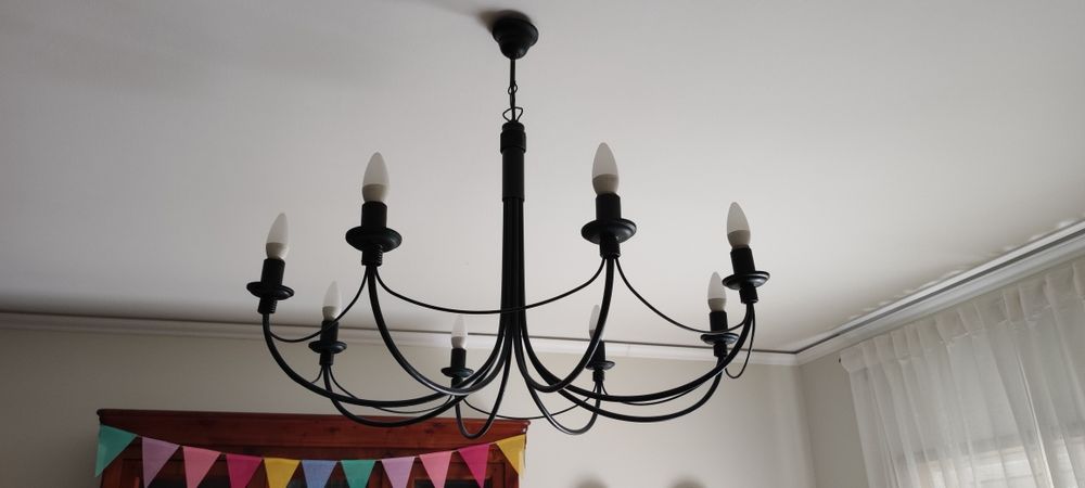 Candeeiro de sala ferro forjado com 8 lâmpadas