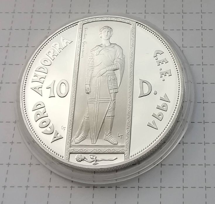 Андорра 10 дінерів 1993р. Митний союз ЄС. Sanctus Georgius. СРІБЛО.