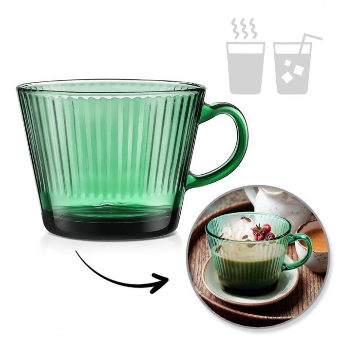 Filiżanka szklanka ryflowana butelkowa zieleń 380 ml 1 sztuka
