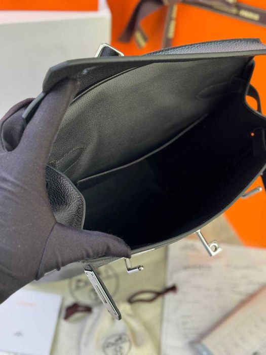 Кожаный слинг Hermers плечевая сумка Эрме черный рюкзак Эрмес c932