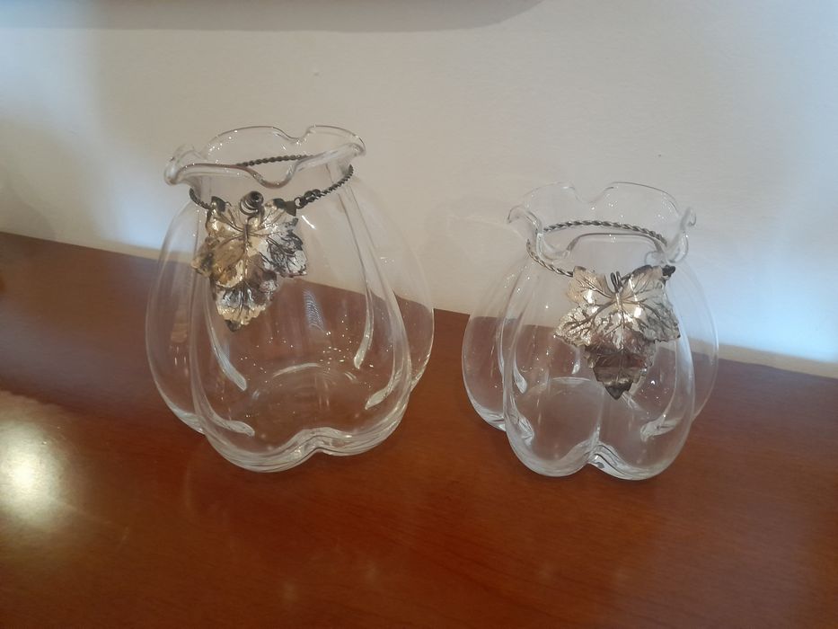 Jarras em cristal com parra em prata laminada