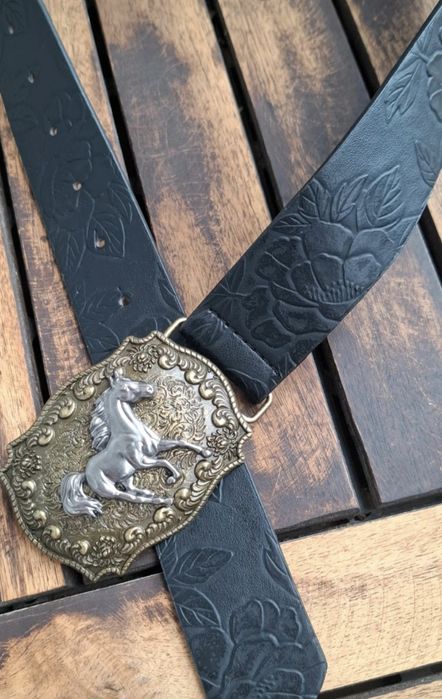 Czarny pasek western dziki zachód  country 94 cm
