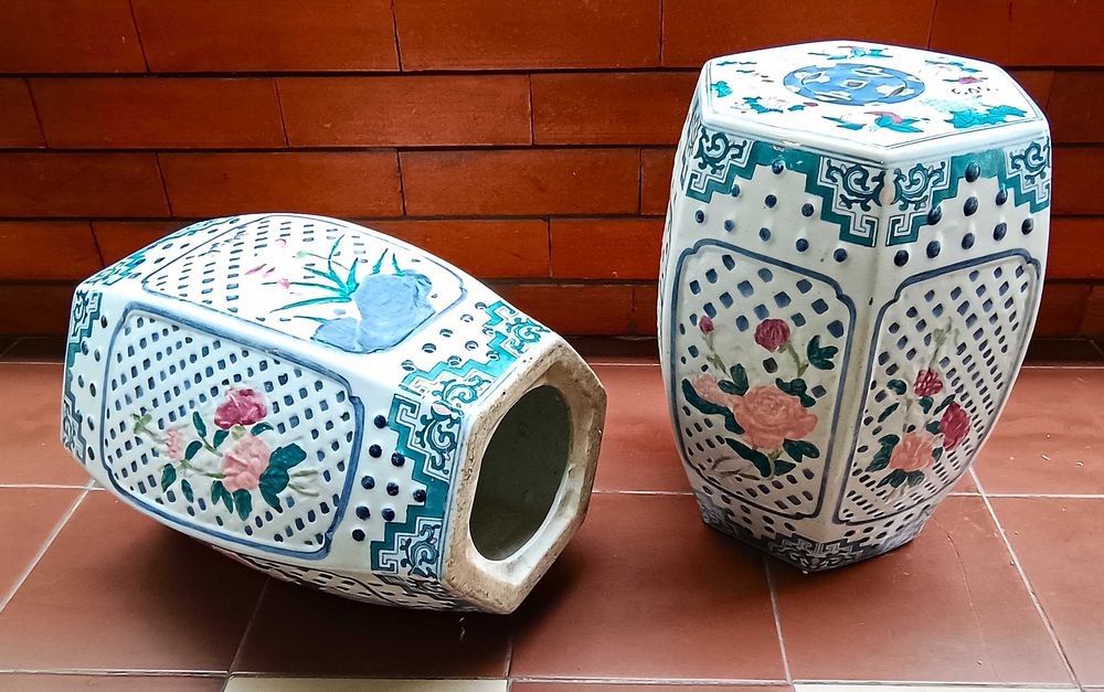 Par Bancos Jardim Cerâmica Chineses