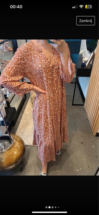 Długa/maxi ceglana sukienka w kwiaty, na lato
