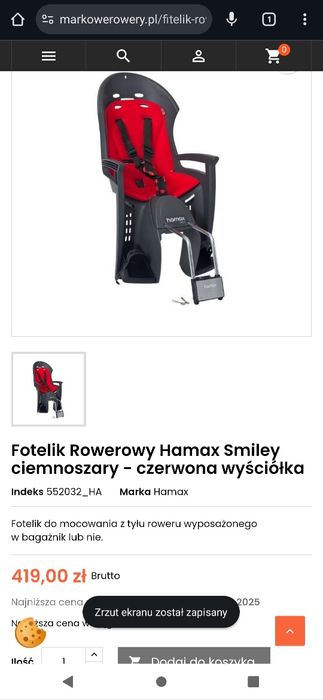 Fotelik Rowerowy Hamax Smiley ciemnoszary - czerwona wyściółka