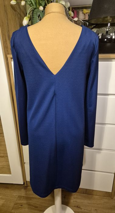 Sukienka trapezowa midi granatowa elegancka damska