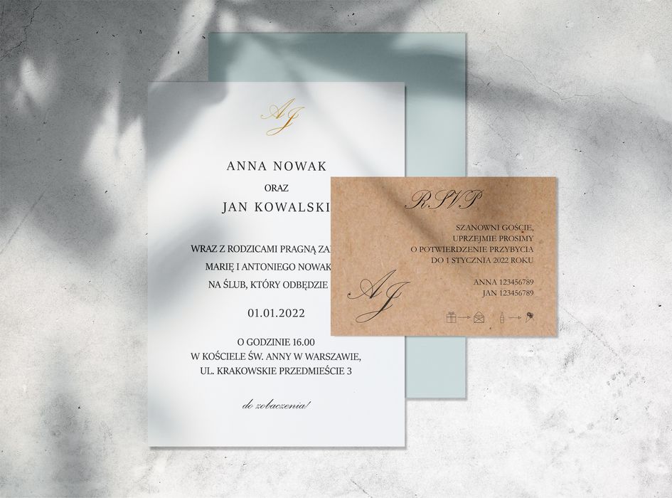 Proste zaproszenia ślubne z inicjałami