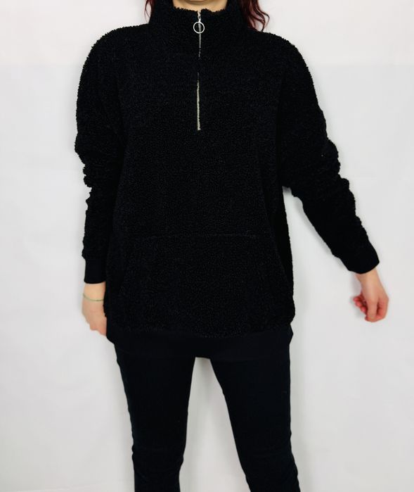 Czarna bluza baranek z zamkiem L 40 Papaya