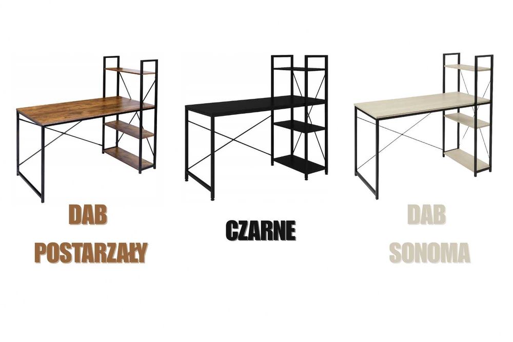 NOWE Biurko Gamingowe Metalowe Komputerowe Loft Czarne Prezent Święta