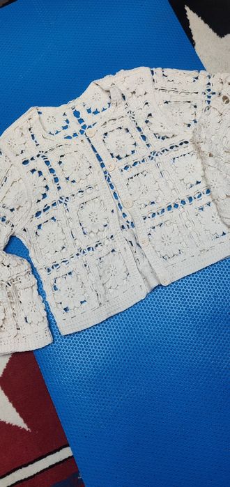 Sweter narzutka Boho szydełko kwiaty s m l uni