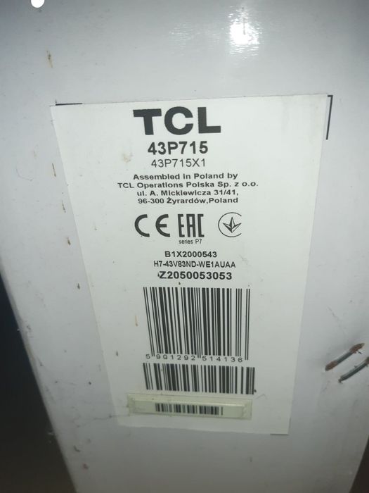 Telewizor TCL 43 całe uszkodzona matryca