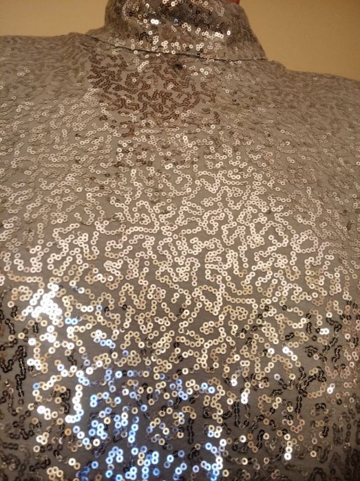 DKNY bluzka cekiny srebro L. Glamour. Wesele. Bal