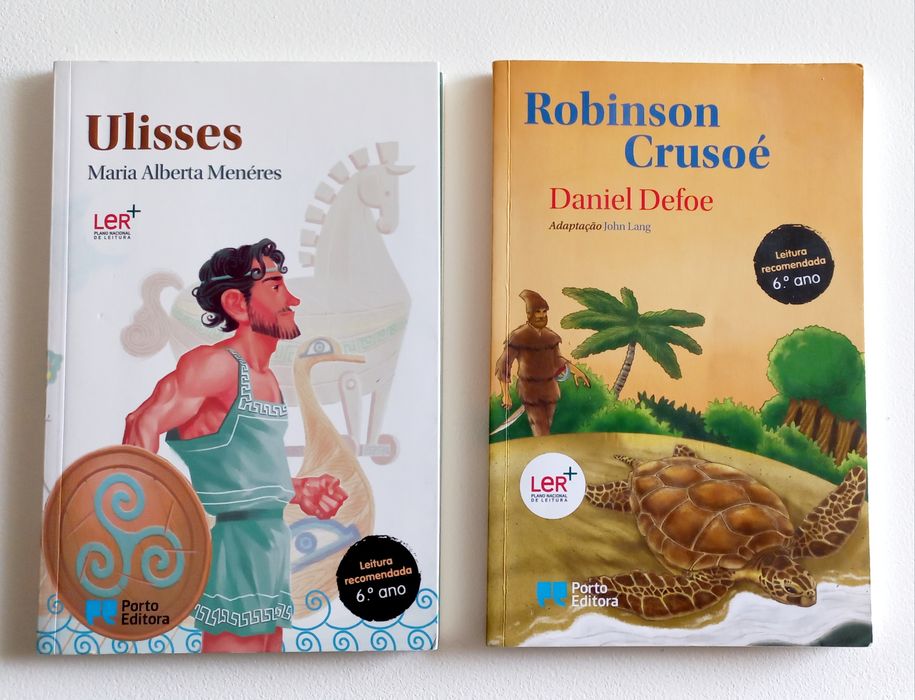 2 livros do PNL 6°ano, Ulisses e Robison Crusoé, Porto Editora editora