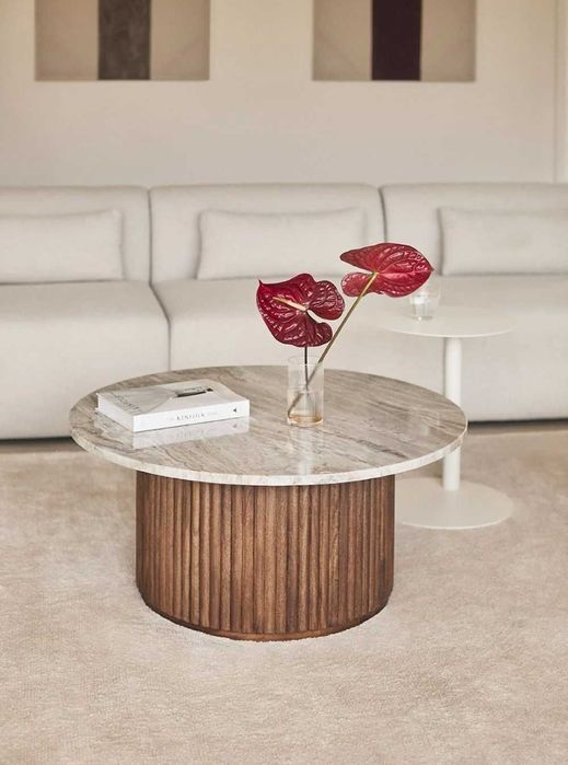 Mesa de centro SKLUM redonda Ø90 cm em mármore e madeira