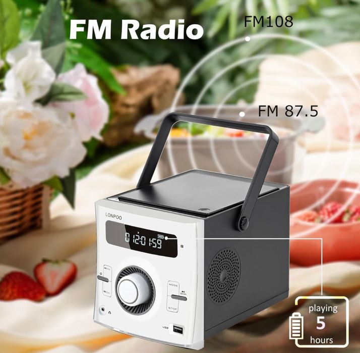 Lonpoo Przenośny odtwarzacz 20 W Stereo Boombox z akumulatorem