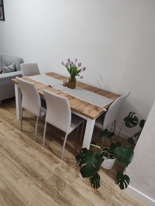 Nowoczesny, duży stół rozkładany + 4 krzesła | Styl skandynawski | IDE