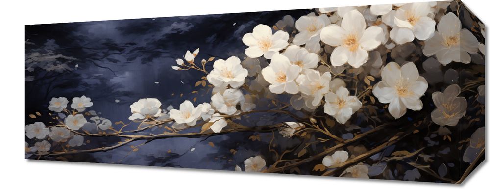 Obraz 50x20cm Białe Kwiaty w Ogrodzie