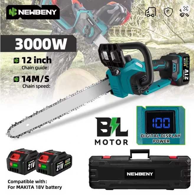 Motosserra Elétrica Recarregável 12" 3000W c/ Mala