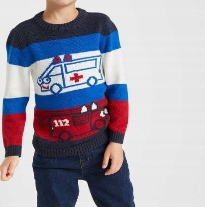 B.P.C sweterek chłopięcy w pojazdy r.128/134