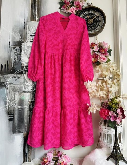 Розовое платье миди Shein, платье цвета фуксии. Размер S, 44.