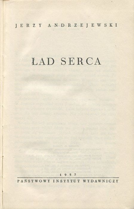 Jerzy Andrzejewski Ład Serca Autograf autora
