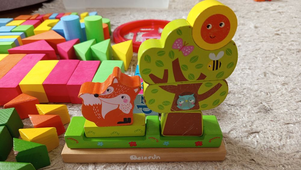 Klocki drewniane piankowe magnetyczne, domek - duży zestaw