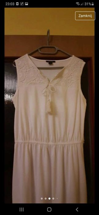 Biała sukienka bawełniana maxi na gumce koronka M 40 L 42